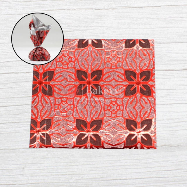 Glitter Matt Chocolate Wrappers | Red Colour with Red Flower Design works - Bakeyy.com - India - Glitter Matt Chocolate Wrappers | Red Colour with Red Flower Design works - Default Title