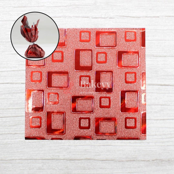 Glitter Matt Chocolate Wrappers | Red Colour with Red Square Design works - Bakeyy.com