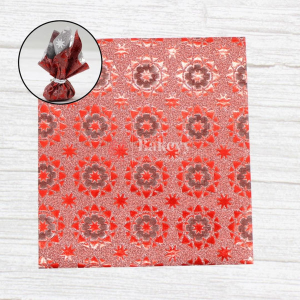 Glitter Matt Chocolate Wrappers | Red Colour with Round Design works - Bakeyy.com