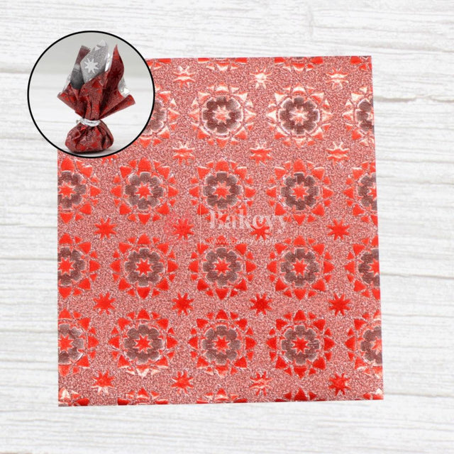 Glitter Matt Chocolate Wrappers | Red Colour with Round Design works - Bakeyy.com - India - Glitter Matt Chocolate Wrappers | Red Colour with Round Design works - Default Title