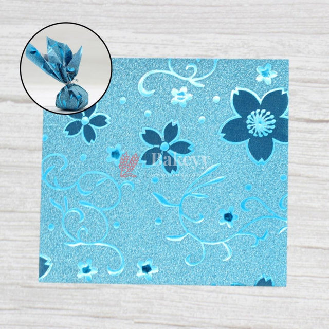 Glitter Matte Chocolate Wrappers | Blue Colour with Leaf works - Bakeyy.com - India - Glitter Matte Chocolate Wrappers | Blue Colour with Leaf works - Default Title