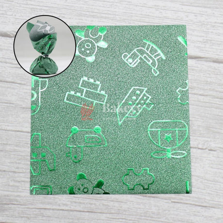 Glitter Matte Chocolate Wrappers | Green Colour with Cartoon works - Bakeyy.com - India - Glitter Matte Chocolate Wrappers | Green Colour with Cartoon works - Default Title