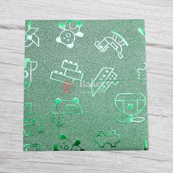 Glitter Matte Chocolate Wrappers | Green Colour with Cartoon works - Bakeyy.com