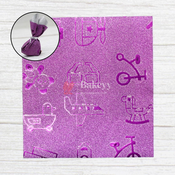Glitter Matte Chocolate Wrappers | Purple Colour with Cartoon works - Bakeyy.com