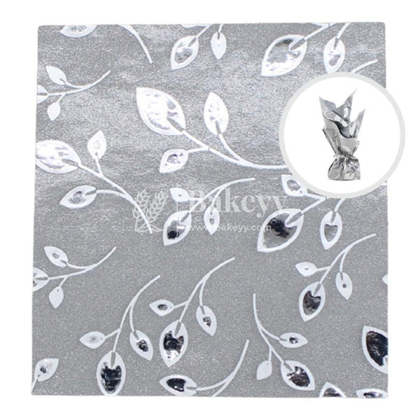 Glitter Matte Chocolate Wrappers | Silver Colour with leaves - Bakeyy.com