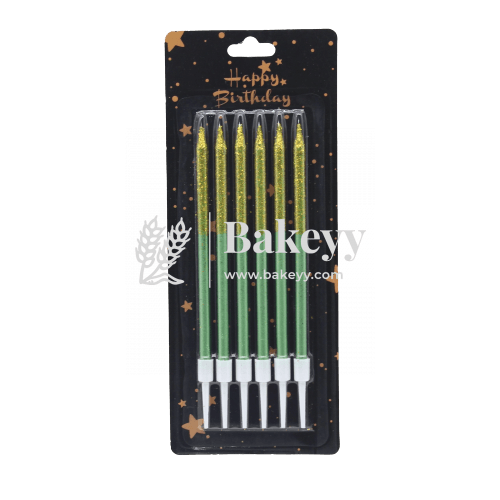 Glitter Metallic Candles Green & Gold | 6 pcs | For Birthday, Baby Shower, Wedding Party & Cake Decoration - Bakeyy.com - India - Glitter Metallic Candles Green & Gold | 6 pcs | For Birthday, Baby Shower, Wedding Party & Cake Decoration - Default Title