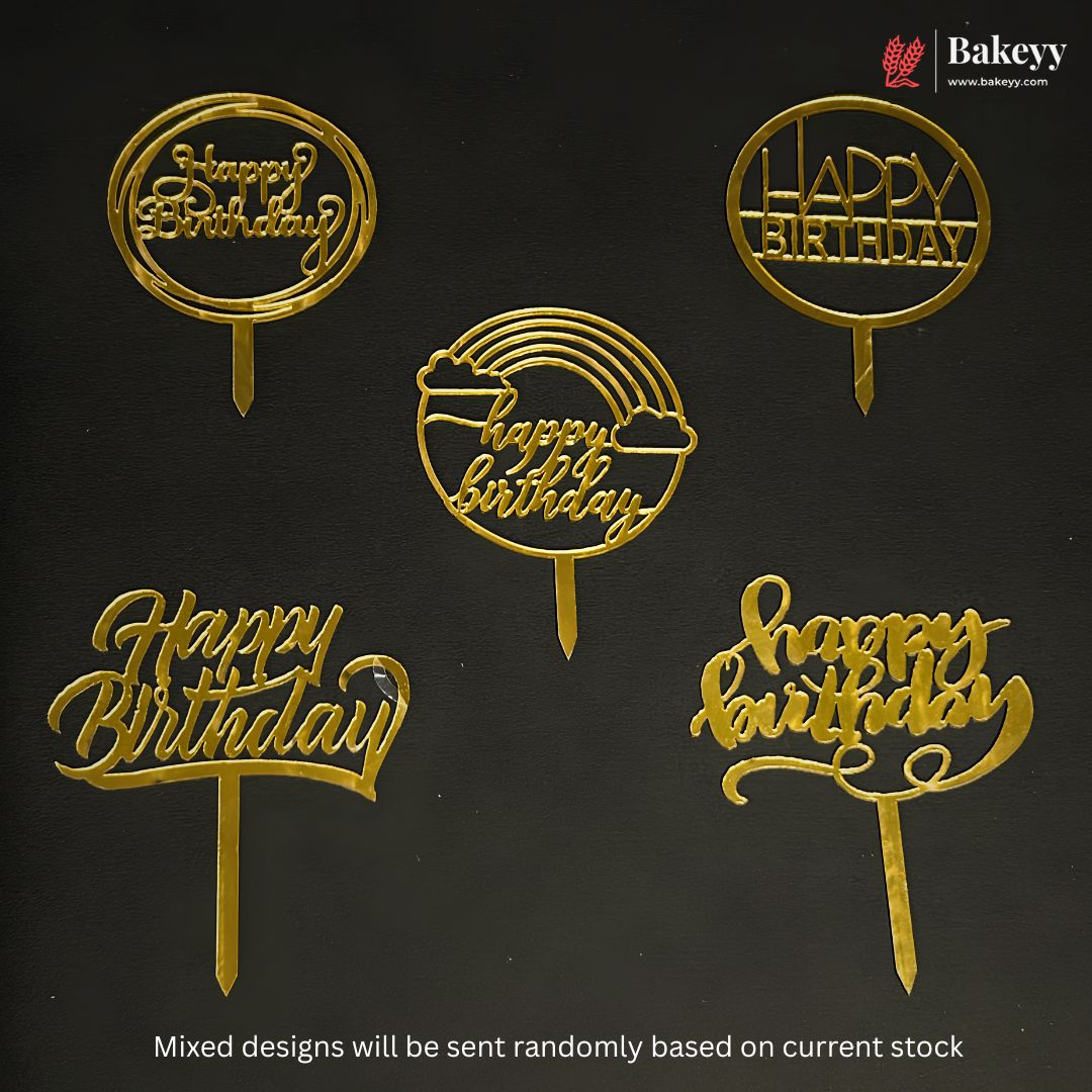 3 Inch Happy Birthday Acrylic Cake Topper | Mixed Designs | Pack of 10