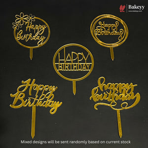 3 Inch Happy Birthday Acrylic Cake Topper | Mixed Designs | Pack of 10