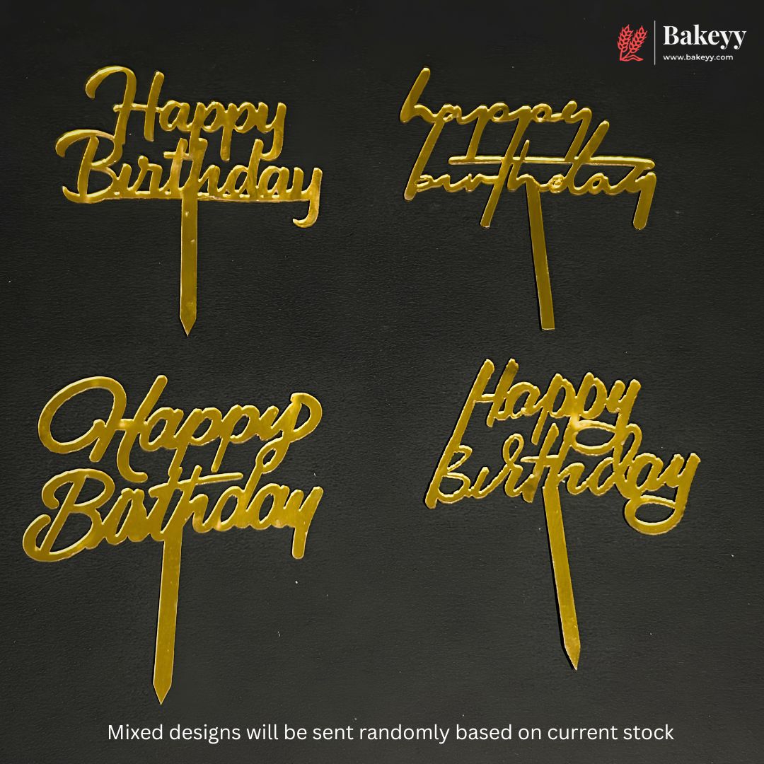 3 Inch Happy Birthday Acrylic Cake Topper | Mixed Designs | Pack of 10
