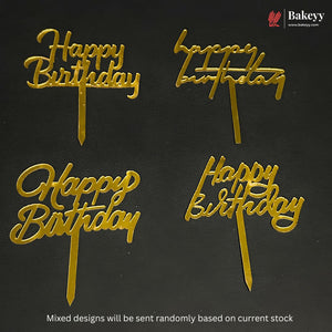 3 Inch Happy Birthday Acrylic Cake Topper | Mixed Designs | Pack of 10