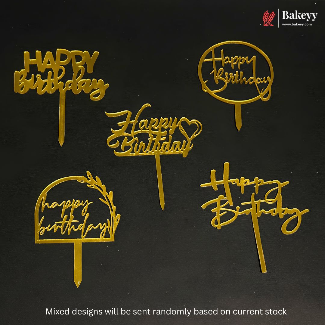 3 Inch Happy Birthday Acrylic Cake Topper | Mixed Designs | Pack of 10