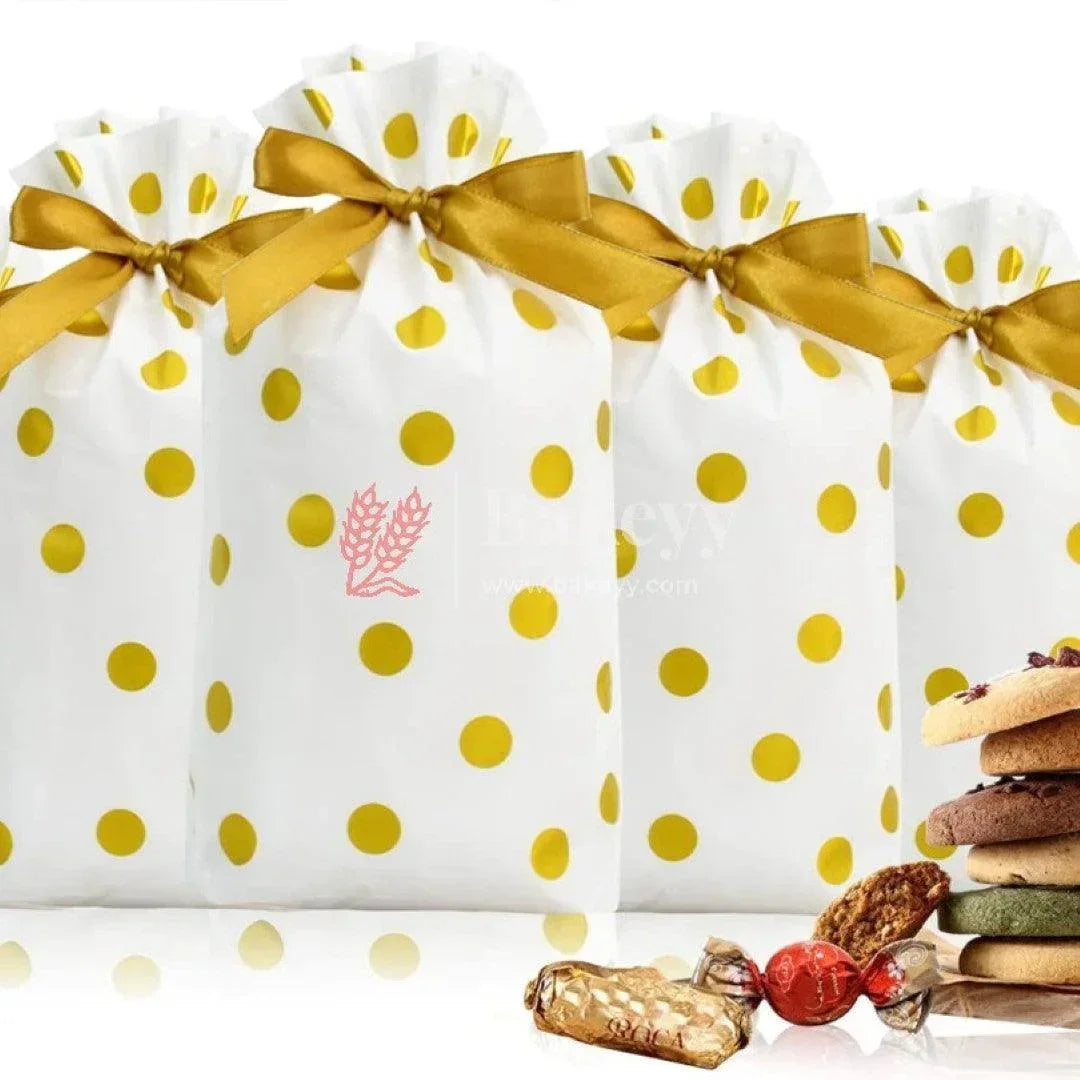 gold-big-dots-plastic-stand-up-treat-favor-bags-gift-wrapper-bags-for-candy-cookie-chocolate-or-pack-of-25-bakeyy-com-1 - Bakeyy.com