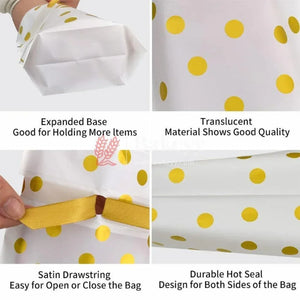 gold-big-dots-plastic-stand-up-treat-favor-bags-gift-wrapper-bags-for-candy-cookie-chocolate-or-pack-of-25-bakeyy-com-5 - Bakeyy.com