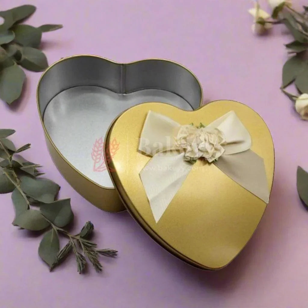 Extra Large-Size 4| Mixed Colours with Mixed Bow Heart Empty Decorative Tin Box | Pack of 2