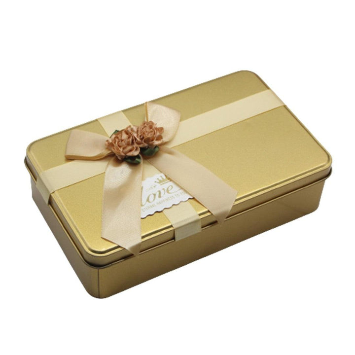 Gold Rectangle Empty Decorative Tin Box | Gift Box | Chocolate Box | Sweet Box | Jewellery Box | Luxury Box | Pack of 4 - Bakeyy.com