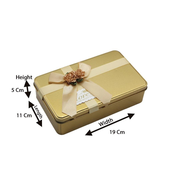 Gold Rectangle Empty Decorative Tin Box | Gift Box | Chocolate Box | Sweet Box | Jewellery Box | Luxury Box | Pack of 4 - Bakeyy.com