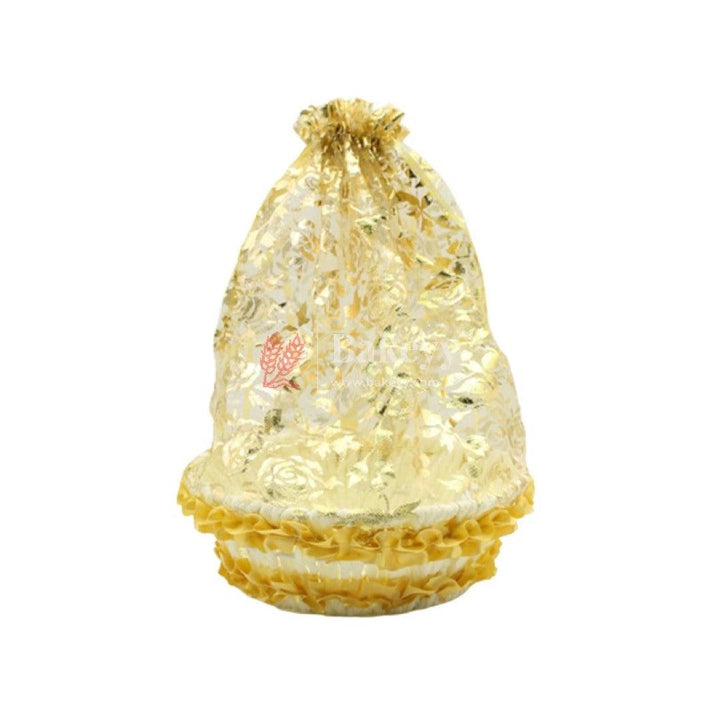 Gold Round Decorative Net Basket | Hamper Basket | Pack of 3 - Bakeyy.com