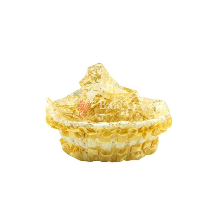 Gold Round Decorative Net Basket | Hamper Basket | Pack of 3 - Bakeyy.com