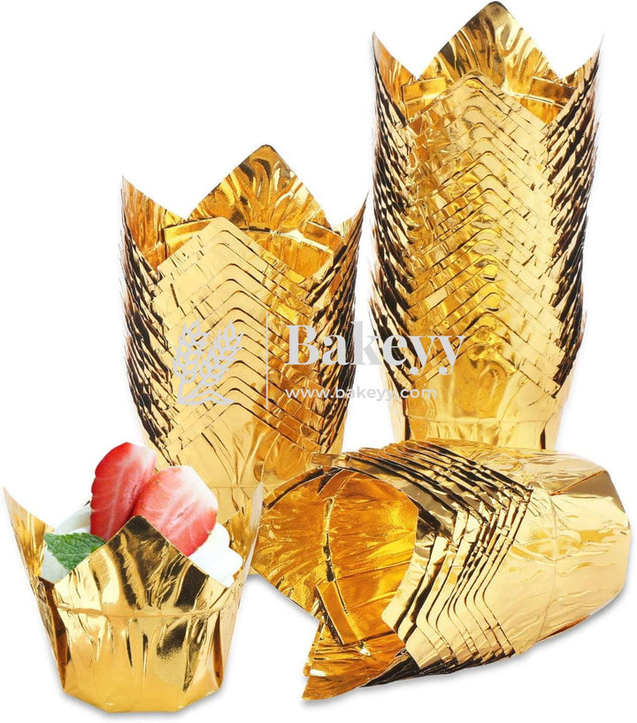 Gold Tulip Cup | Pack of 50 | Muffin Cup | Cupcake Liners - Bakeyy.com