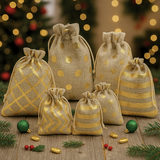 Golden Foil Printed Jute Bags | Available in 3 Sizes | Assorted Print Designs | Pack of 10