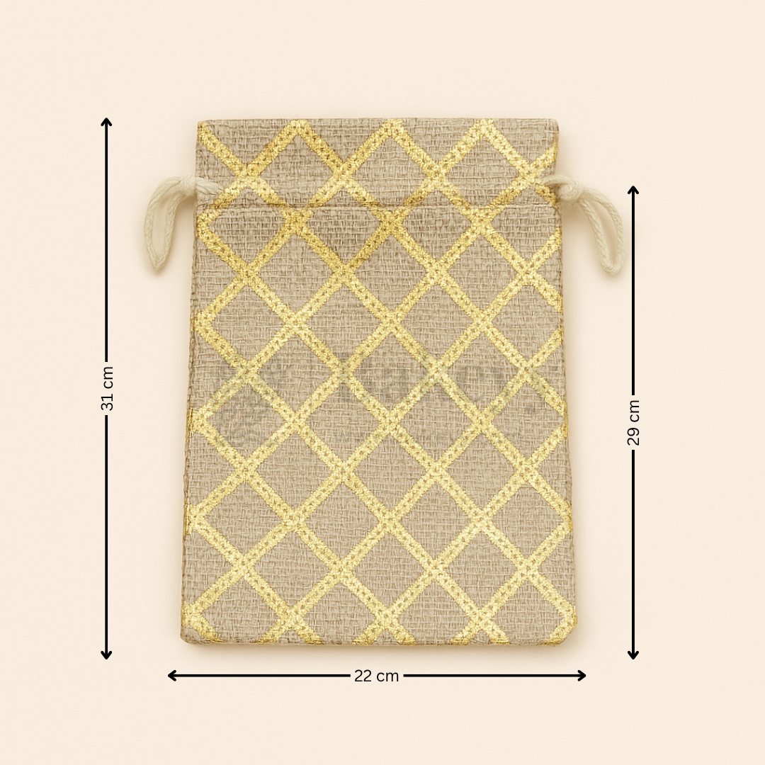 Golden Foil Printed Jute Bags | Available in 3 Sizes | Assorted Print Designs | Pack of 10
