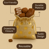 Golden Foil Printed Jute Bags | Available in 3 Sizes | Assorted Print Designs | Pack of 10