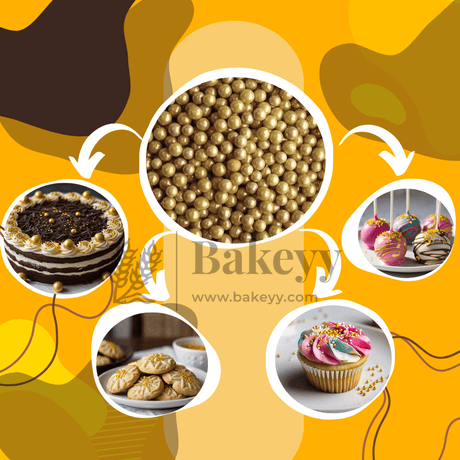 0 Gold Sprinkle Balls | Sprinkle for Cake, Cupcake, Brownies Decoration - Bakeyy.com - India - 0 Gold Sprinkle Balls | Sprinkle for Cake, Cupcake, Brownies Decoration - 100 g / Generic / Size 0 Sprinkle