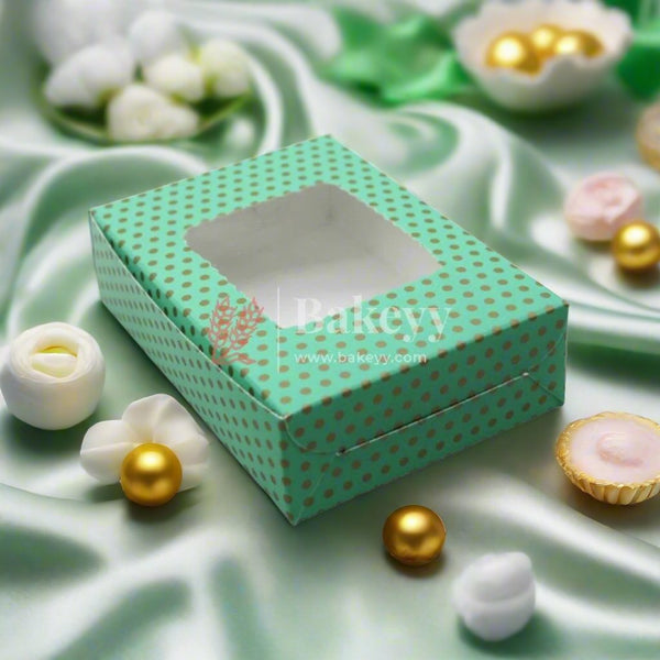 Green Polka Dotted 2 Brownie Box | Pack Of 10 - Bakeyy.com