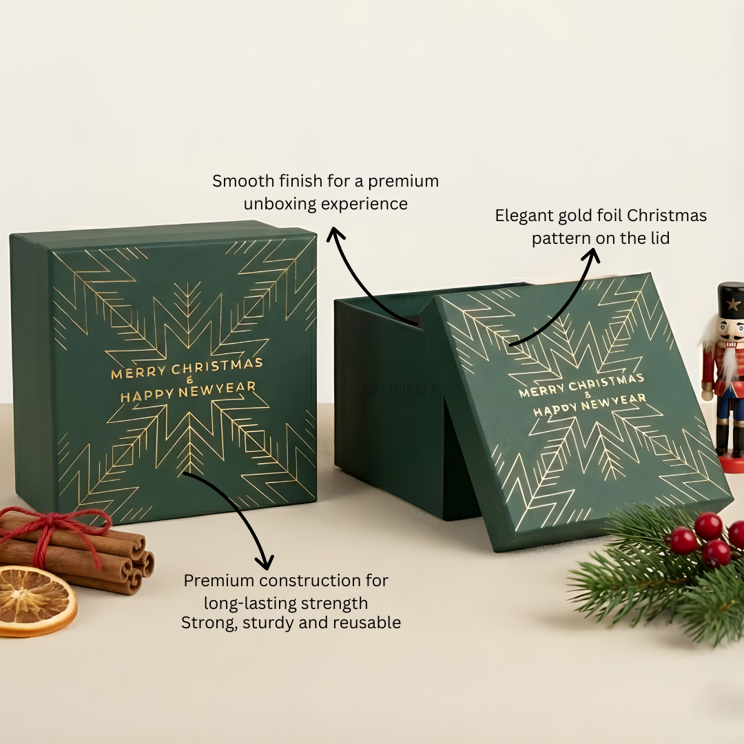 Christmas Green Cardboard Premium Hamper Box | Luxury Golden Print | Luxury Gift Hamper Box | Pack of 1