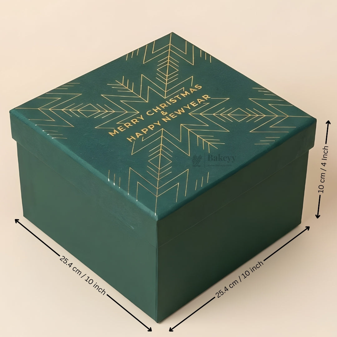 Christmas MDF Green Cardboard Premium Hamper Box | Luxury Golden Print | Luxury MDF  Gift Hamper Box | Pack of 1