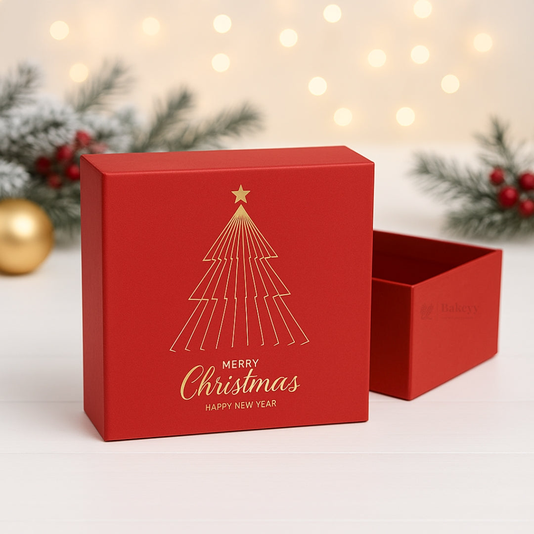Christmas Red Cardboard Premium Hamper Box | Luxury Golden Print | Luxury Gift Hamper Box | Pack of 1