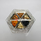 10 inch| Luxurious Hexagonal Metal Serving Tray with Elegant Floral Design | Luxurious Silver-Plated Metal Dry Fruit Tray