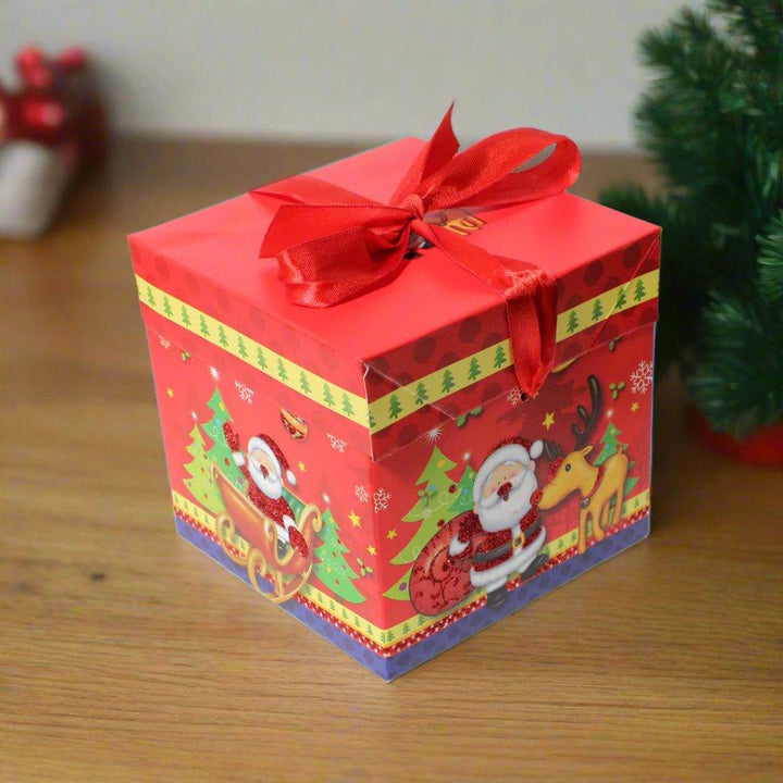 Christmas Square Hamper Box with Ribbon | Festive Santa & Reindeer Design | Ideal for Chocolates, Gifts, or Goodies | Pack of 5 - Bakeyy.com - India - Christmas Square Hamper Box with Ribbon | Festive Santa & Reindeer Design | Ideal for Chocolates, Gifts, or Goodies | Pack of 5 - Default Title