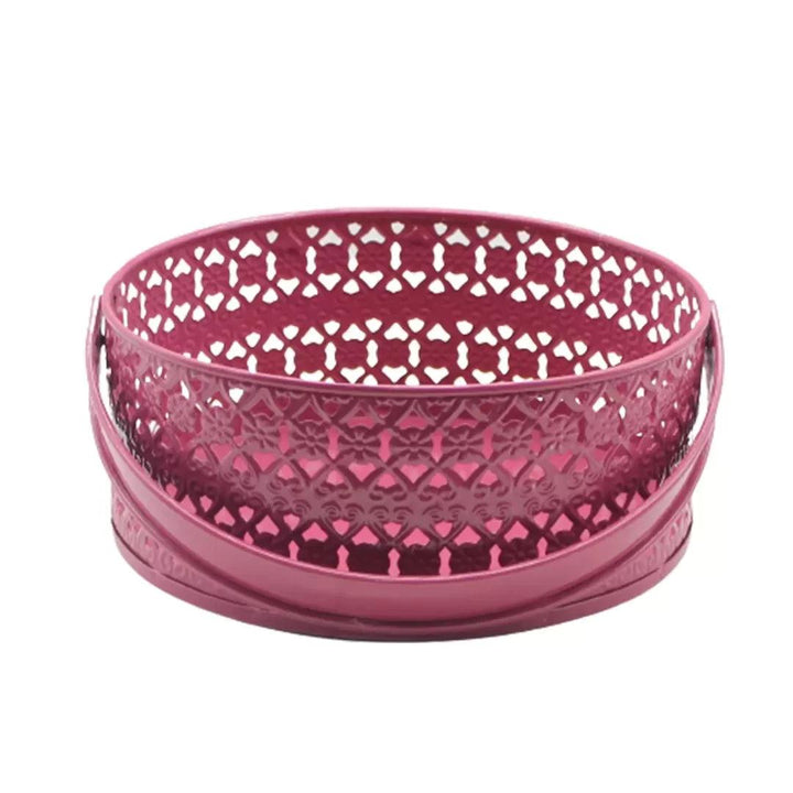 Hamper Basket For Gifting Round | Rose Pink Colour | Large - Bakeyy.com