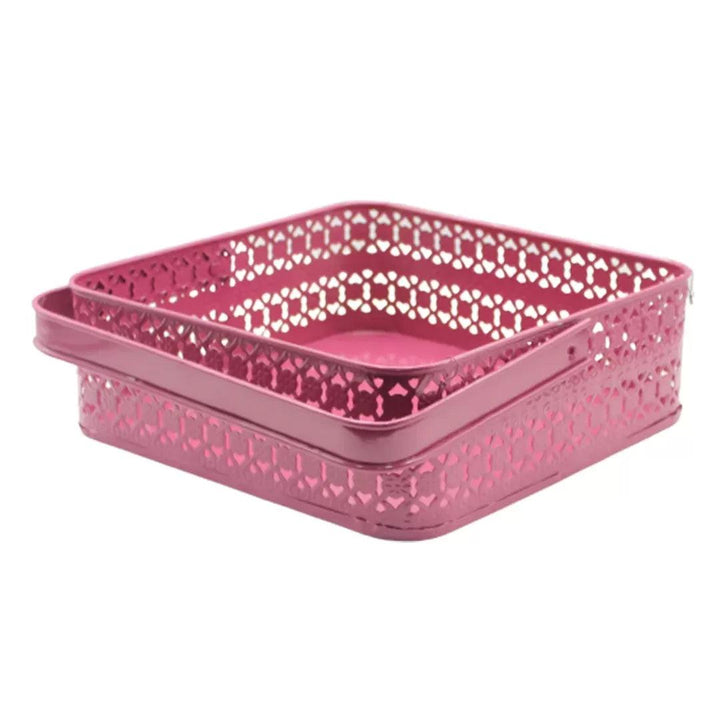Hamper Basket For Gifting Square | Rose Pink Colour | Large - Bakeyy.com