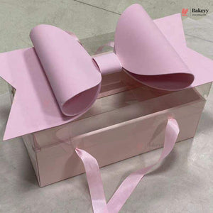 Transparent Lid Gift Hamper Box with Bow & Handle | Multiple Sizes | Pink & White | Pack of 5