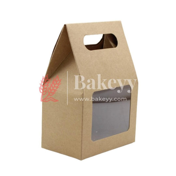 Hand Kraft Box | With Window On The Lid | With Handle | Pack Of 10 - Bakeyy.com