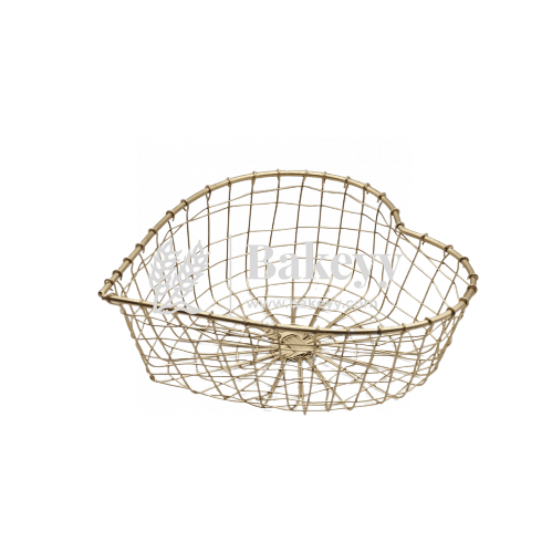 Heart Decorative Gold Metal Hamper Basket For Gifting Square | Large - Bakeyy.com