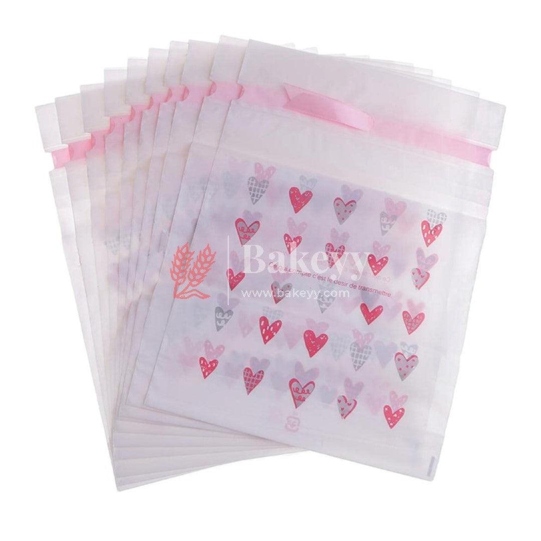 Hearts Plastic Stand Up Treat Favor Bags Gift Wrapper Bags for Candy Cookie Chocolate | Pack of 50 | - Bakeyy.com - India - Hearts Plastic Stand Up Treat Favor Bags Gift Wrapper Bags for Candy Cookie Chocolate | Pack of 50 | - Medium