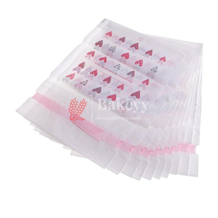 Hearts Plastic Stand Up Treat Favor Bags Gift Wrapper Bags for Candy Cookie Chocolate | Pack of 25 - Bakeyy.com