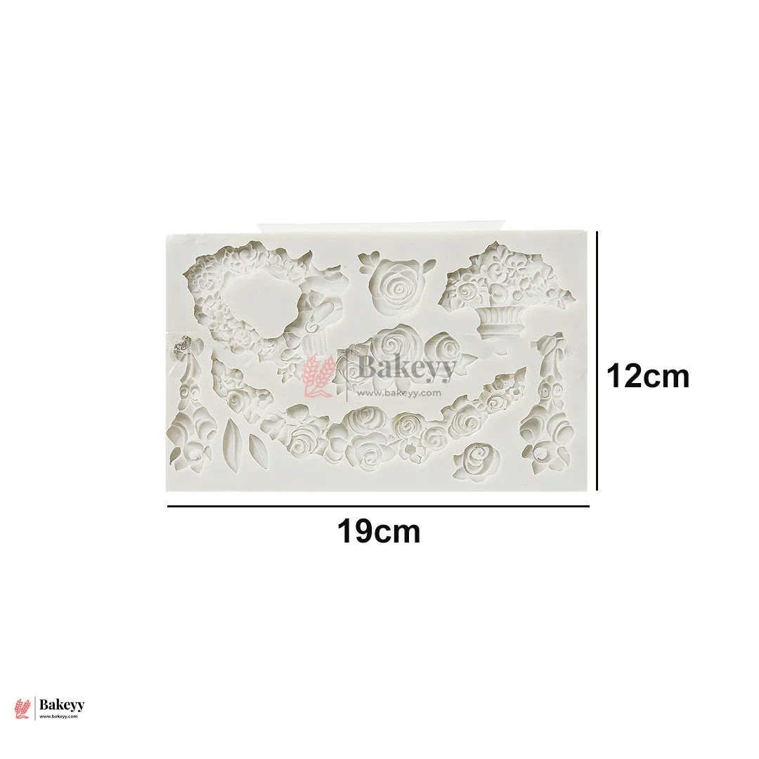 146 | Vintage Floral Garland Silicone Fondant Mould | 19x12cm