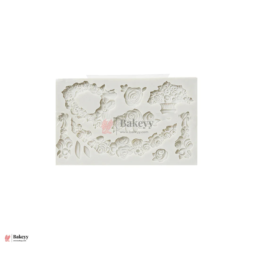 146 | Vintage Floral Garland Silicone Fondant Mould | 19x12cm