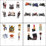 Hobbies & Lifestyle Cake Toppers | Fun Hobby-Themed Decor Picks | Assorted Adult Theme Pack | Pack of 6