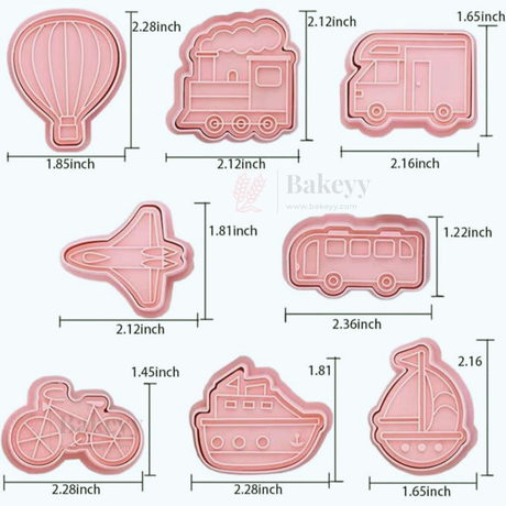 Vehicle & Travel Theme Cookie Cutter & Embosser Set | 8 Piece | Pack of 1