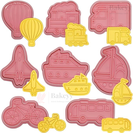 Vehicle & Travel Theme Cookie Cutter & Embosser Set | 8 Piece | Pack of 1