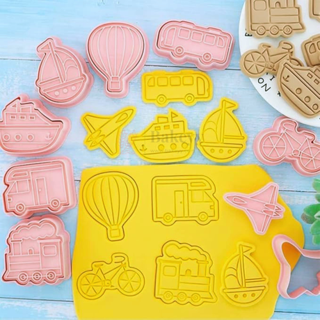 Vehicle & Travel Theme Cookie Cutter & Embosser Set | 8 Piece | Pack of 1