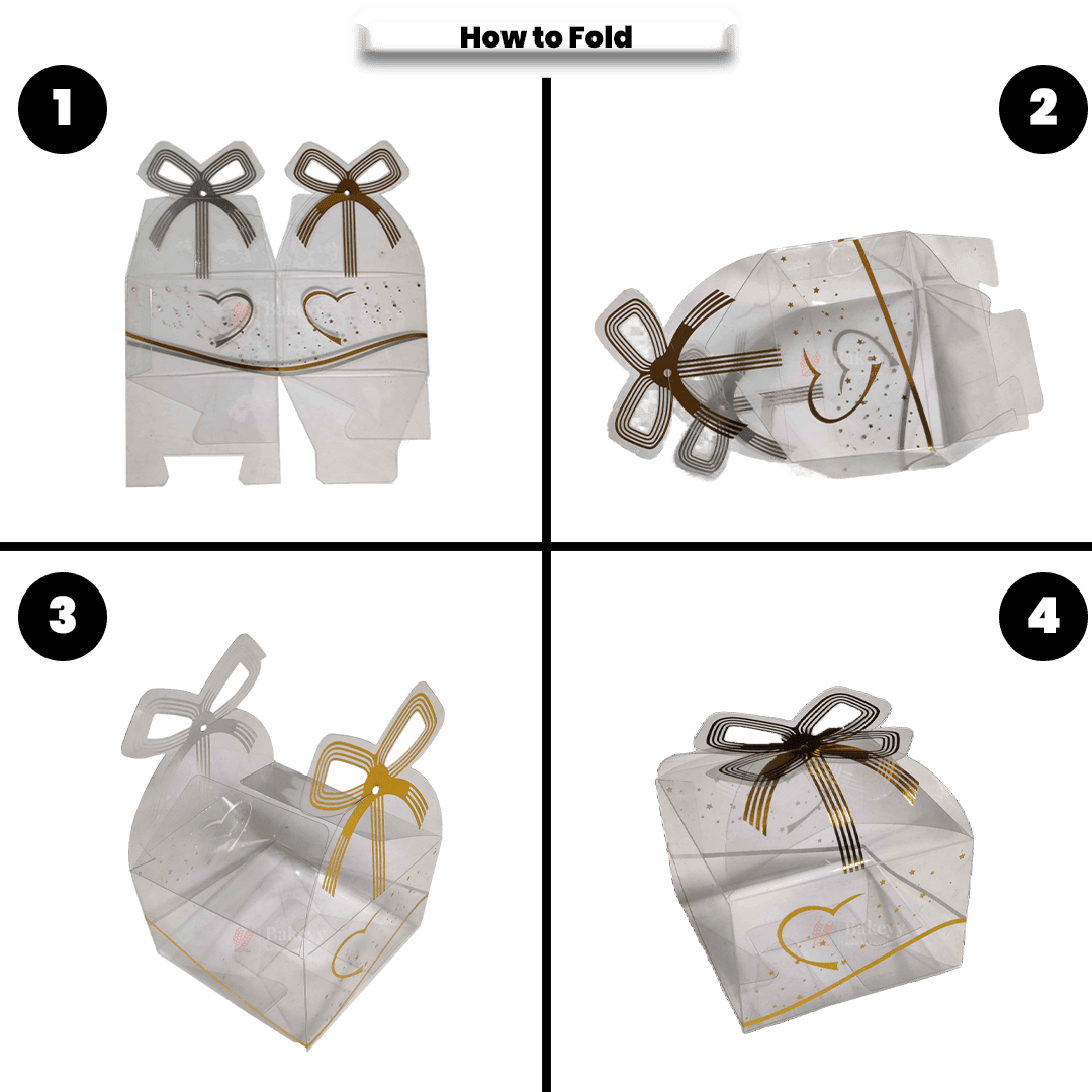 Bow with Heart Square Box | Chocolate PVC Box | Pack of 10 - Bakeyy.com - India - Bow with Heart Square Box | Chocolate PVC Box | Pack of 10 - Gold