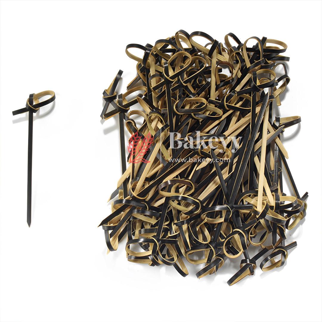 4 Inch/10cm Bamboo Knot Picks |Black Colour | Cocktail Skewers Eco Friendly Completely Biodegradable | Adding Cocktail | Pack Of 100