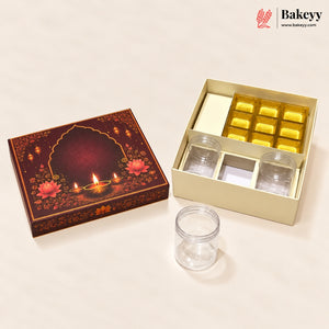 250ml 3-Jars | 9 Cavity | Traditional Printed Hamper Box | Pack of 1