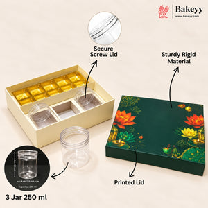 250ml 3-Jars | 10 Cavity | Traditional Printed Hamper Box | Pack of 1